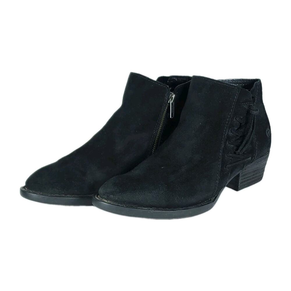 Born Women's Bessie US7,5M Black Suede Tassel Side Zip Ankle Boots Booties